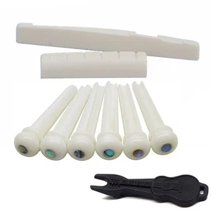 Guitar Bone-9 Pcs 6 String Acoustic Bridge Pins And Saddle Nut Accessorys Set - Picture 1 of 7