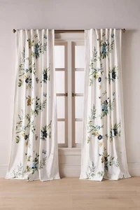 Anthropologie Velvet Floral Embroidered Curtain Ivory 2 Panels 50”x96” NWOT - Picture 1 of 8