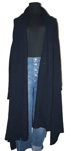 DKNY DONNA KARAN Deep Navy Blue 100% Lambswool Knit Wrap Sweater M/L *REPAIR - Picture 1 of 7