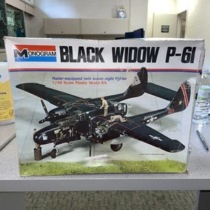 1974 MONOGRAM #7546 BLACK WIDOW P-61 MODEL KIT 1/48 scatola aperta non costruita - Foto 1 di 3