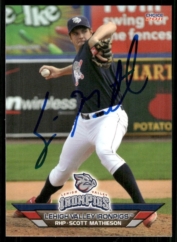 2011 Leigh Valley IronPigs SCOTT MATHIESON Signed Card autograph auto PHILLIES - Image 1 of 1