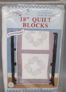 Jack Dempsey 18" Quilt Blocks Stamped for Embroidery or Cross Stitch Four Roses - Picture 1 of 3