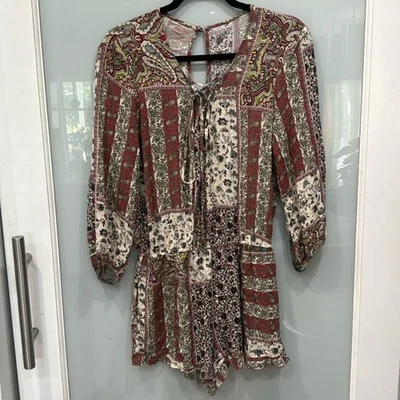 Pantalones Cortos American Eagle Outfitters Manga Larga Boho Paisley Patchwork Mameluco Talla M Foto 1 de 4