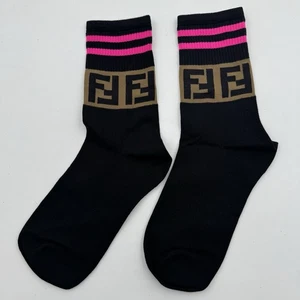 NEW Fendi Logo Socks High Cotton Ankle Unisex Black - Picture 1 of 3