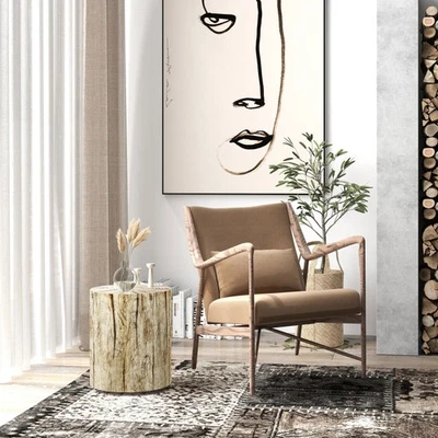 HOMCOM Taburete Tocón Árbol, Mesa Auxiliar de Hormigón con Acabado Grano Madera Foto 1 de 4