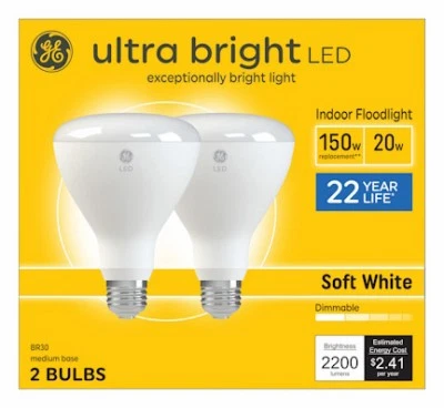LED Ultra Bright Indoor Floodlight,Soft White,BR30 Medium Base,20 Watts,2-Pk. - - Image 1 of 1