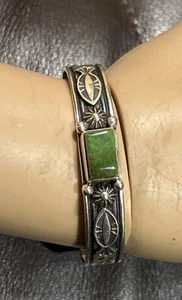 Bracciale Vintage Navajo Albert Jake Argento Sterling Verde Turchese 6,5” - Foto 1 di 14