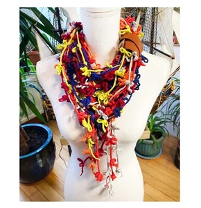Crochet fancy fringed multy colors necklace-garland-handmade neck accessories - Picture 1 of 4