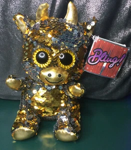 Grin Studios Peluche Toro Paillettes Reversibili 1 PZ | Oro a Argento | 9" - Foto 1 di 7