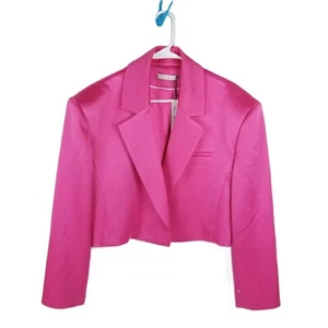 $495 Alice + Olivia Women's Pink Satin Boxy Cropped Blazer Jacket Coat Size 12 - Picture 1 of 3