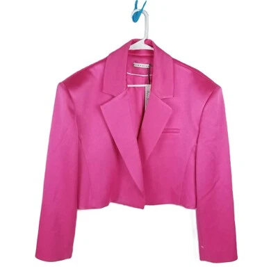 $495 Alice + Olivia Women's Pink Satin Boxy Cropped Blazer Jacket Coat Size 12 - Image 1 of 3