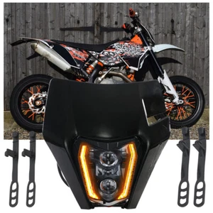 Dirt Bike Black Mask LED Headlight Lamp For KTM EXC XC MXC 250 450 520 525 530 - Foto 1 di 13