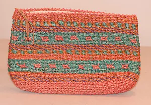 MULTI COLORED TROPICAL RATTAN CLUTCH 13X8X1-1/2 HAND BAG - Picture 1 of 2