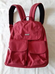 Baggallini Backpack Red Nylon Travel Student Medium Lots of Pockets Gray Inside
