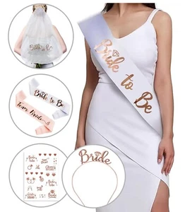 Bride to Be Sash, Hen Party, Bridal Shower Decorations veil On Comb Tiara Tattoo - Picture 1 of 16