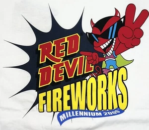 VTG RED DEVIL ROCKET FIREWORKS MILLENIUM Y2K 2000 PARTY T-SHIRT INDEPENDENCE DAY - Picture 1 of 4