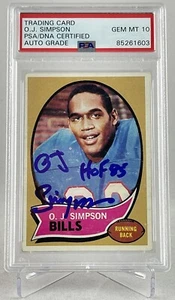 OJ SIMPSON FIRMADO AUTOGRAFIADO 1970 TOPPS NOVATO #90 PSA/ADN GEMA 10 AUTOMÁTICO 1603 - Imagen 1 de 2
