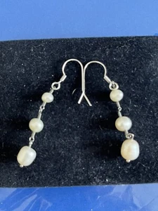 Pearl Drop Dangle Pierced Earrings 2.25 Inches Long - Picture 1 of 2