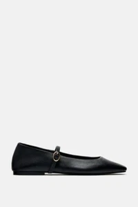 Zara Black 100% Leather Ballet Flats with Strap -Size US 6.5- New w/ tags! - Picture 1 of 1