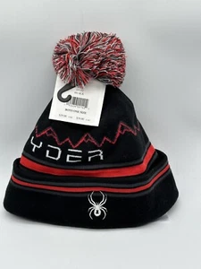 NEW SPYDER ICE BOX BEANIES CAP BIG BOYS POLYESTER ONE SIZE $29 BLACK / RED - Picture 1 of 3