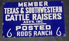 Texas & Southwestern Cattle Raisers Porcelain Sign Roos Ranch Cattle Brand
