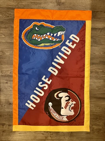 FLORIDA GATORS & FSU SEMINOLES HOUSE DIVIDED 2-SIDED BANNER 27 X 43in Evergreen Cover