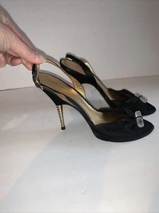 giorgio armani black heels shoes Gold Stiletto netting large glass rock 38 - Picture 1 of 7