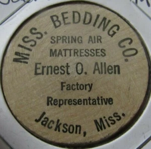 Vintage Mississippi Bedding Co. Jackson, MS Wooden Nickel - Token - Picture 1 of 2