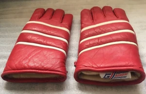 GORDINI winter gloves- leather- red w 3 white pin stripe- great condition- VTG-M - Picture 1 of 8