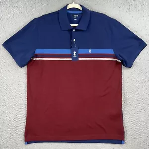NEW! IZOD Polo Shirt MENS MEDIUM Blue/Burgundy Cotton/Polyester - Picture 1 of 8