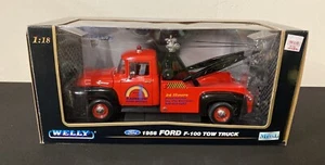NIB Welly 1956 Ford F-100 Rainbow Tow Truck Red Diecast Model Pickup 1/18 Scale - Picture 1 of 8