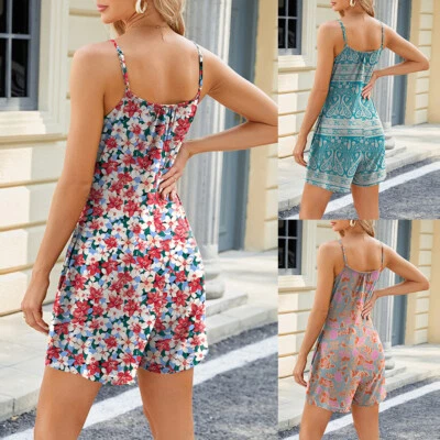 Damen-Shorts-Overall Mit Losen Taschen Und Rundhalsausschnitt Modisch Lässig / - Bild 1 von 4