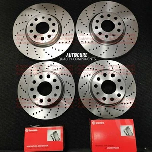 FOR VOLKSWAGEN VW GOLF R MK7 FRONT & REAR DRILLED BRAKE DISCS & BREMBO PADS - Picture 1 of 1