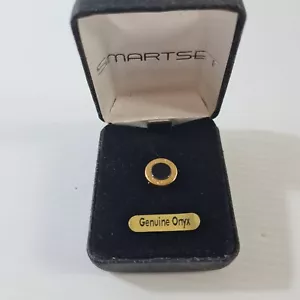 Round Black Onyx Gold  Tone Tie Tack Vintage Pin IOB Made in Germany - Bild 1 von 9
