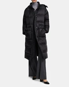 $795 THEORY Women’s Hooded Down Puffer Coat Size P Black - Picture 1 of 3