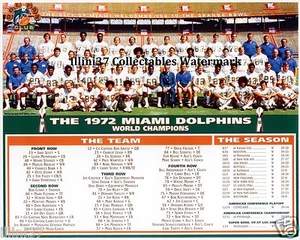 Foto de 8x10 de los Miami Dolphins 1972 invicto del equipo de campeones del Super Bowl de la NFL invicto - Imagen 1 de 1