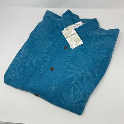 Tommy Bahama Men's Pacific Floral Riviera Azure Short Sleeve 100% Silk, Sz Lrg. - Image 1 of 4