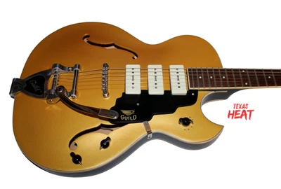 Guild Starfire I Jet 90 Полуполая Гитара 3 Звукоснимателя P90 Золотой Атлас с жестким корпусом - Изображение 1 из 4