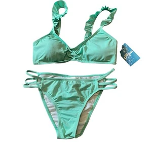 NWT Girls Aqua 2 Pc Bikini Set Turquoise Green Size L Beach - Picture 1 of 3