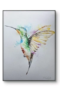 Original signiertes Aquarell Gemälde von Elle Smith Art of A Hummingbird, Neu - Bild 1 von 7