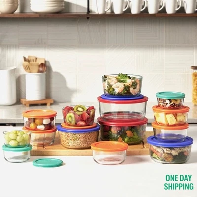 Pyrex Simply Store Juego de almacenamiento de alimentos de vidrio de 28 piezas tapas duraderas a prueba de fugas Foto 1 de 4