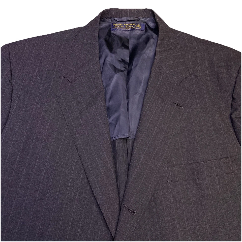 80s Brooks Brothers Golden Fleece Suit 2 Piece 46L (41x30) 3/2 Gray Striped FLAW - Image 1 of 4