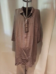 ZIZZI Tunika Bluse Gr L Braun Nougatfarben Halbarm Rüschen Am Ausschnitt Kleid - Bild 1 von 15