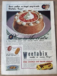 Vintage 50er WEETABIX DESSERT REZEPT Frühstück Müsli 1951 WERBUNG Pflaume - Bild 1 von 1