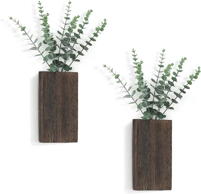 Dahey 2 Pack Wood Wall Planter Vase with Artificial Eucalyptus Farmhouse Wall Ha - Image 1 of 4