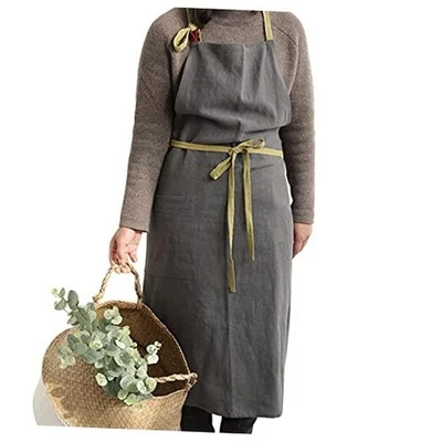  Delantal de cocina para mujer y hombre (9 colores) delantales de cocina de lino con gris oscuro Foto 1 de 4