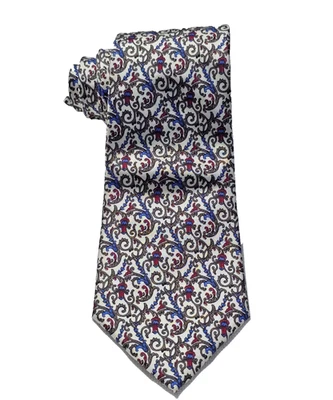 Corbata Christian Dior Para Hombre Seda Blanco Azul Rojo Negro Floral Patrón de Pergamino Hecha en EE. UU. Foto 1 de 4