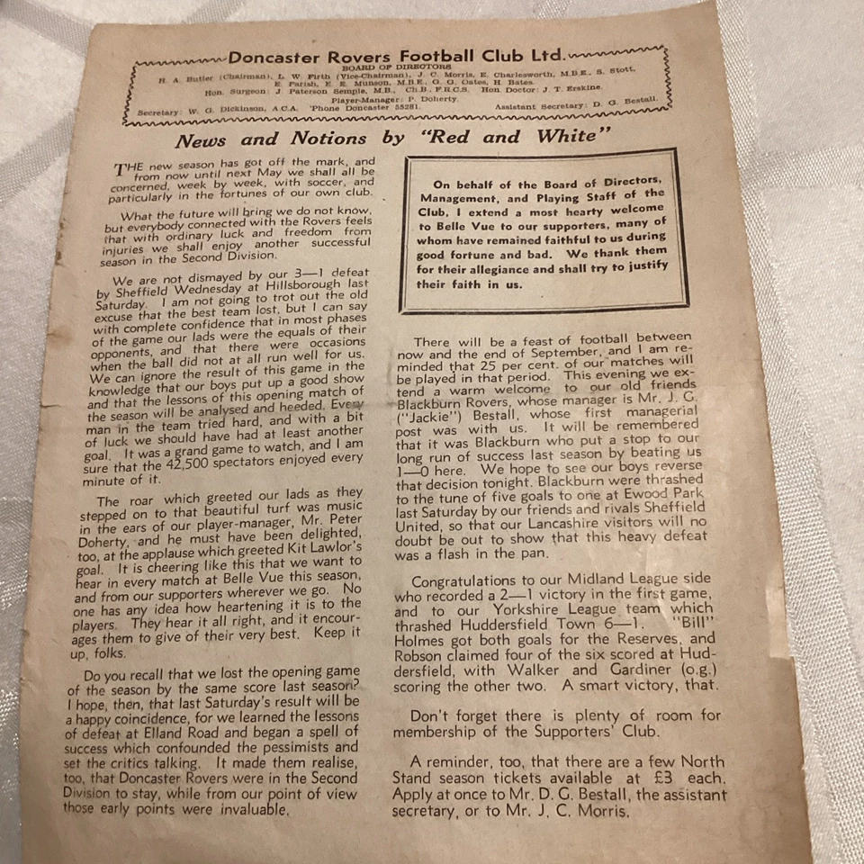 Doncaster Rovers V Blackburn Rovers (1951/52) - Image 1 of 1