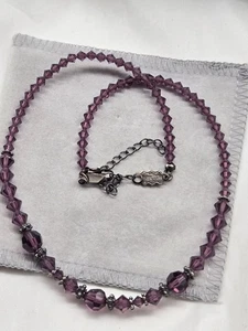 Vintage Bellagio Choker Adjustable Necklace Faceted Purple Crystals Gun Metal... - Picture 1 of 3
