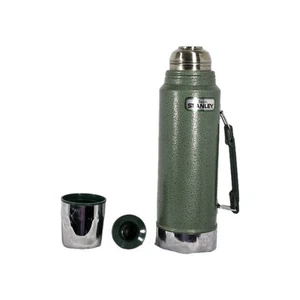 Aladdin Stanley Thermos with Cup and Stopper A944DH 1QT Green Silver with Handle - Picture 1 of 5